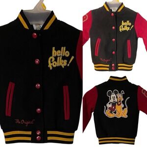 Disney Store Kids Mickey Mouse Letterman Varsity Jacket Snap Up Embroidered Sz 2